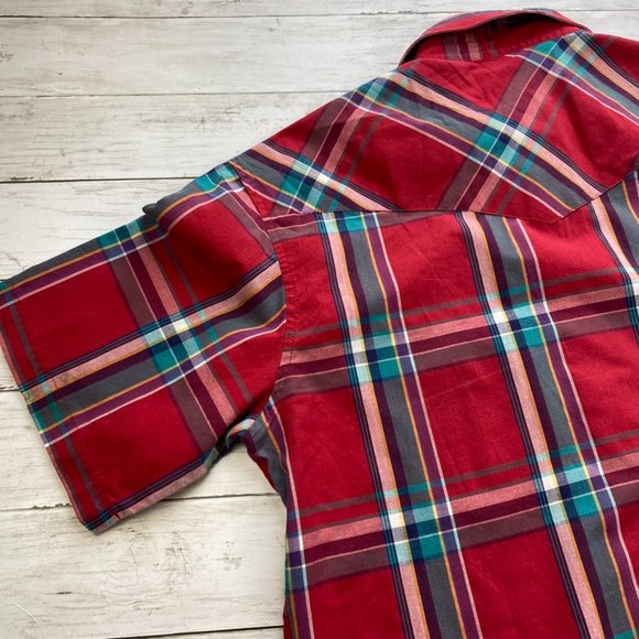 Wrangler Men's BIG & TALL Western Pearl Snap Button Short Sleeve Red Plaid 16.5 - Picture 6 of 8
